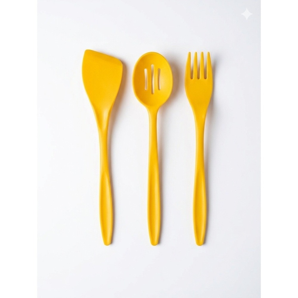 Vintage Rosti Mepal Denmark Melamine Kitchen Utensil Set Yellow 3‎ Piece MCM